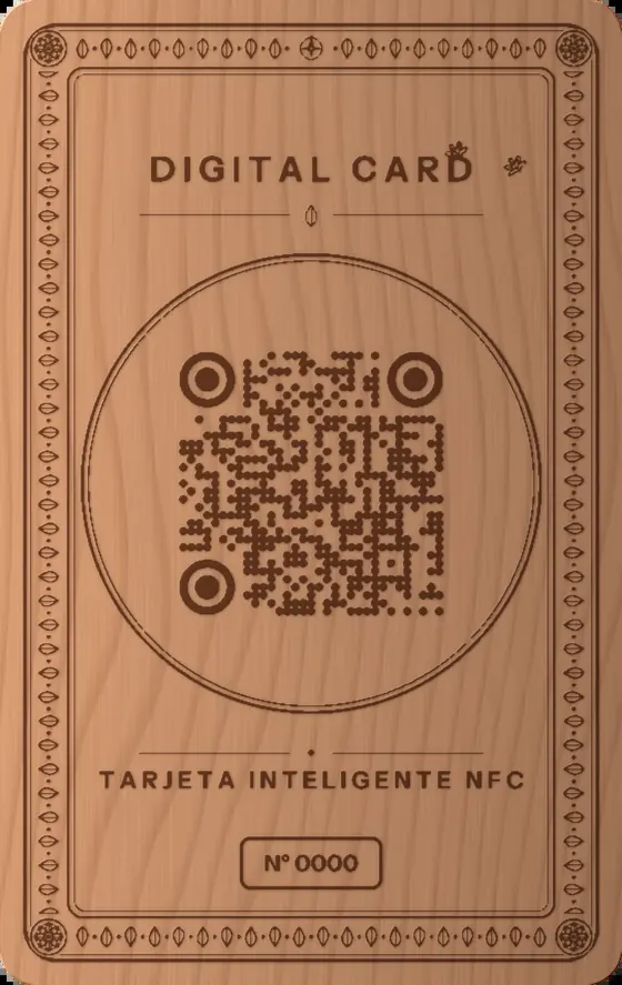Cara B de la tarjeta: código QR grabado en un círculo y número de pieza